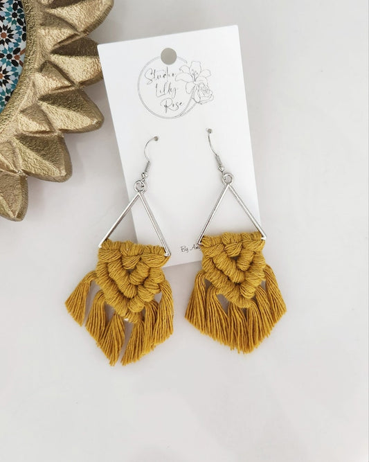 Mustard Yellow Macrame Earrings | Macrame Dangle Earrings | Boho Jewelry