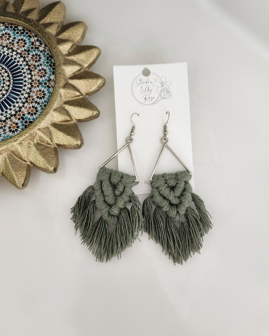 Sage Green Macrame Earrings | Macrame Dangle Earrings | Boho Jewelry