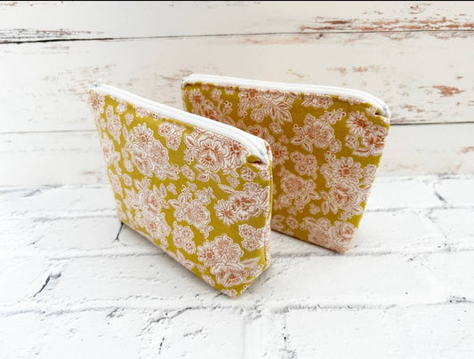 Floral Yellow Cosmetic Bag, Storage Pouch, make up bag, travel pouch, toiletry pouch
