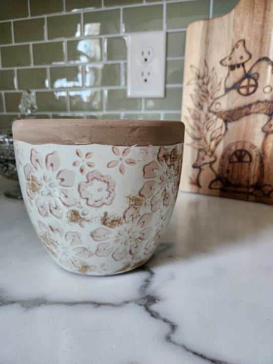 Beige Floral Print Planter | Floral Flower Pot | Plant Pot | Ceramic Pot