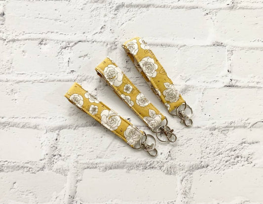 Handmade Fabric Keychain Lanyard - Yellow Floral Print