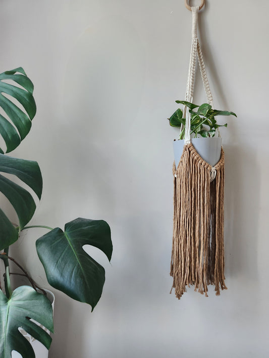 Macrame Fringe Plant Hanger - Tan