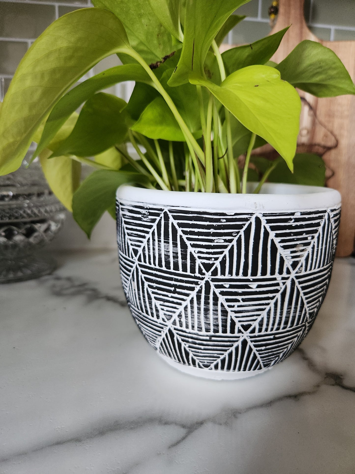 Abstract Design Black and White Planter | Plant Pot | ceramic flower pot
